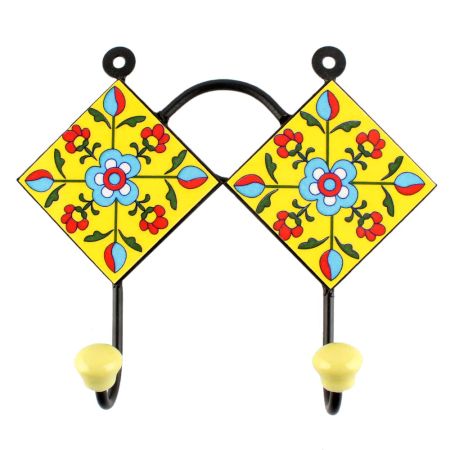 Turquoise Tiny Flower Ceramic Tile Hook